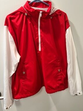 Forever 21 Red and White Pullover Bomber Windbreaker Jacket